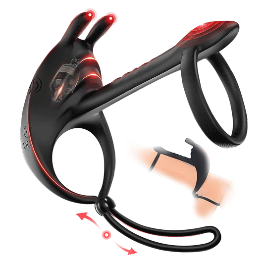Anneau pénien vibrant double en silicone pour homme avec 7 modes de vibration