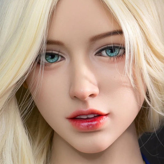 Tête de poupée unisexe, cheveux blonds et yeux verts, n° 314