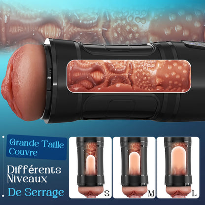 Challenger - Masturbateur masculin à 5 niveaux d’aspiration et 10 modes de vibration, vitesse réglable, manchon réaliste en TPE, étanche IPX7