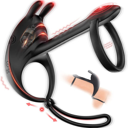 Anneau pénien vibrant double en silicone pour homme avec 7 modes de vibration