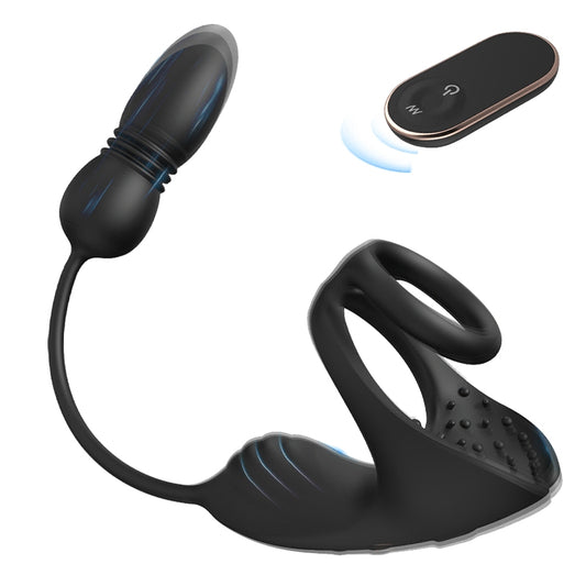 Masseur prostatique avec 9 niveaux de choc et de vibration, stimulateur testiculaire et anneau pénien