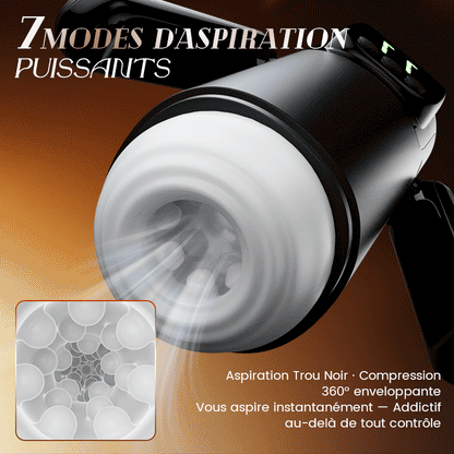 Phantom - 7 Aspirations 7 Vibrations Poignées Doubles Texture de Canal à Grands Granules Masturbateur Masculin