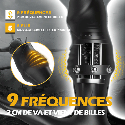 Masseur de prostate 9 Vibration & 9 va-et-vient de billes & 9 tapotements avec cockring