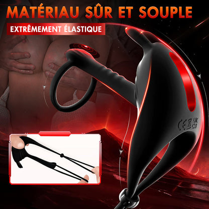Anneau pénien vibrant double en silicone pour homme avec 7 modes de vibration