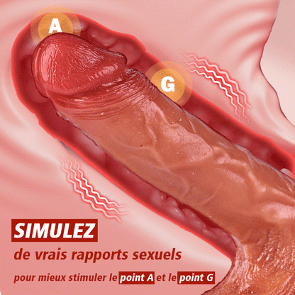 Pénis réaliste avec éjaculation simulée, fonction de vibration à 10 fréquences, avec ventouse