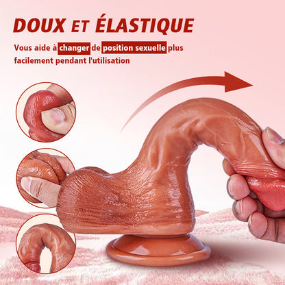 Pénis réaliste avec éjaculation simulée, fonction de vibration à 10 fréquences, avec ventouse